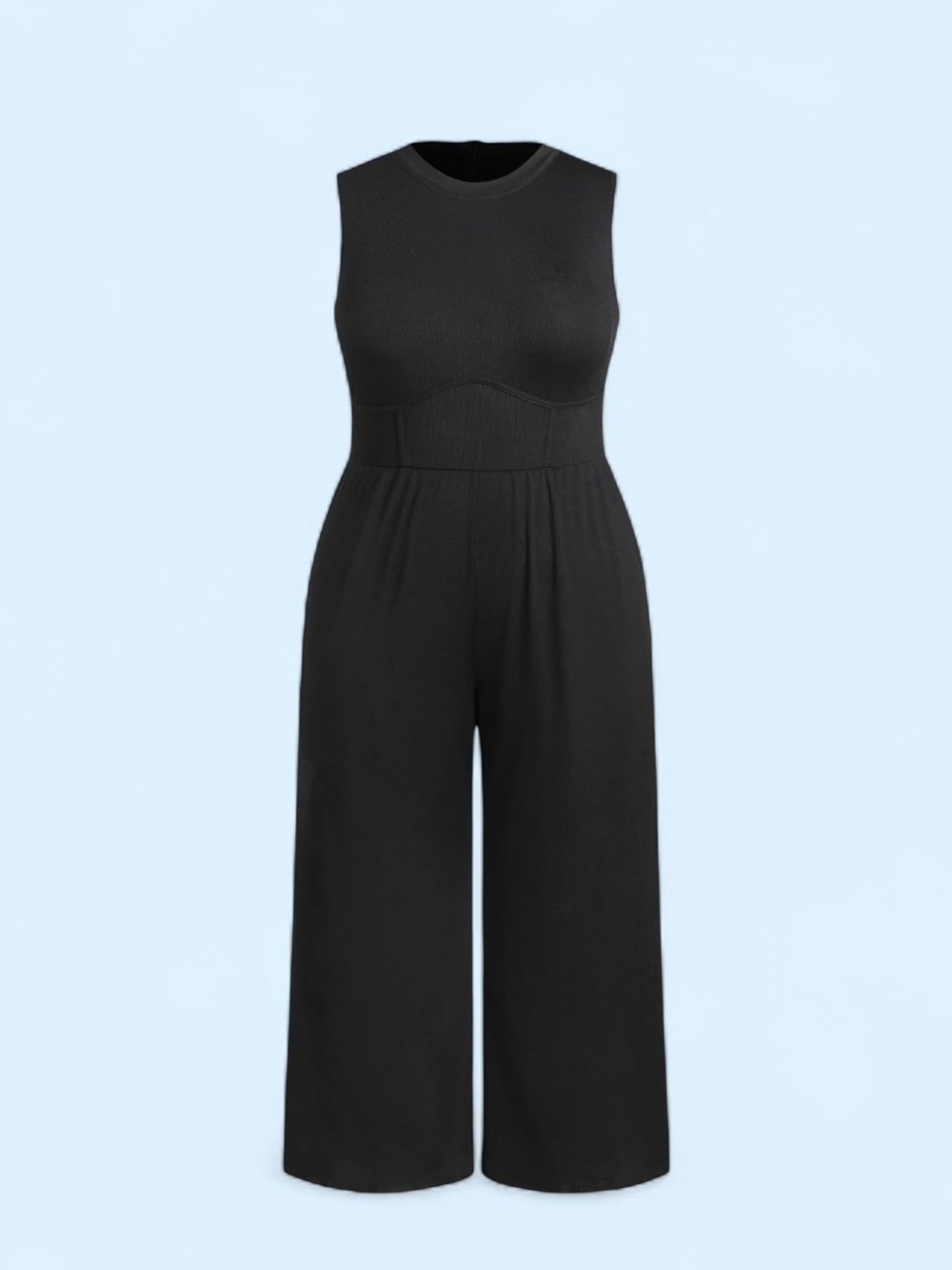 Cider Women's Corset Style Ribbed Sleeveless Wide Leg Jumpsuit Romper Size L